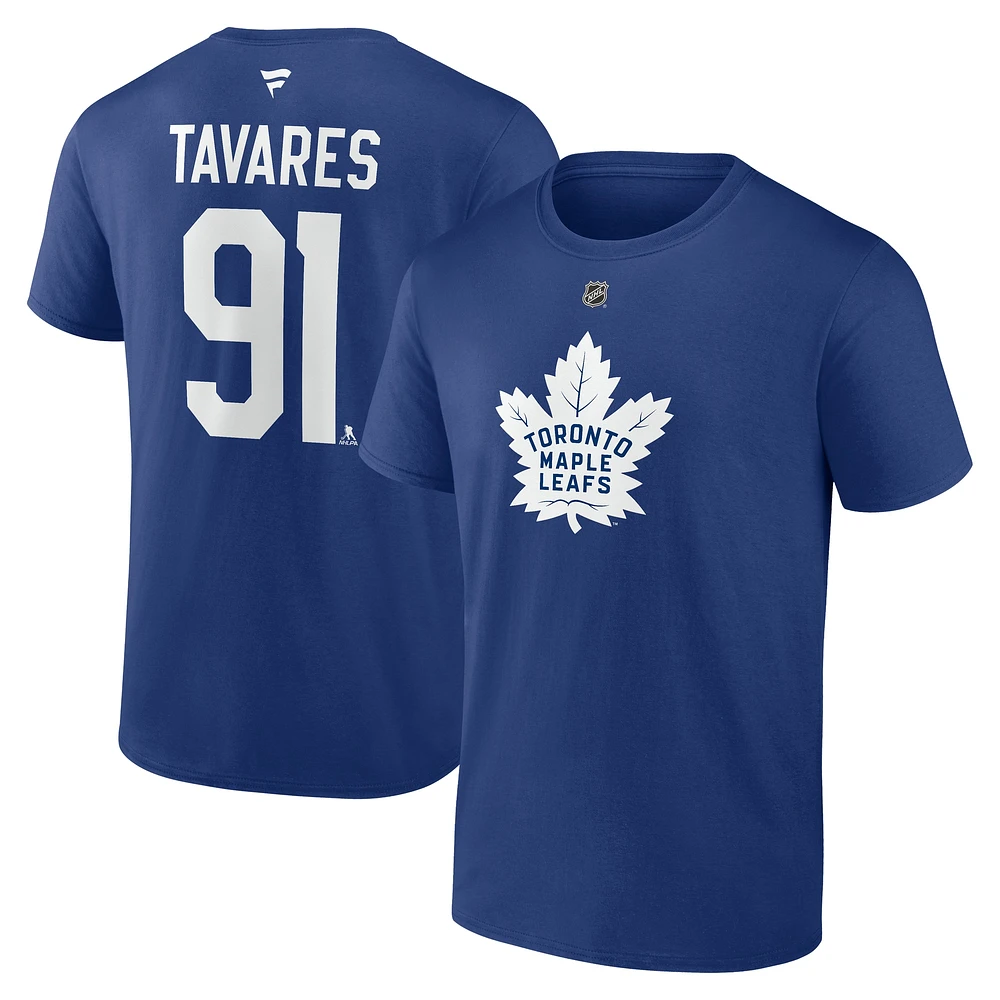 T-shirt bleu authentique avec nom et numéro Stack pour homme de John Tavares, logo des Maple Leafs Toronto