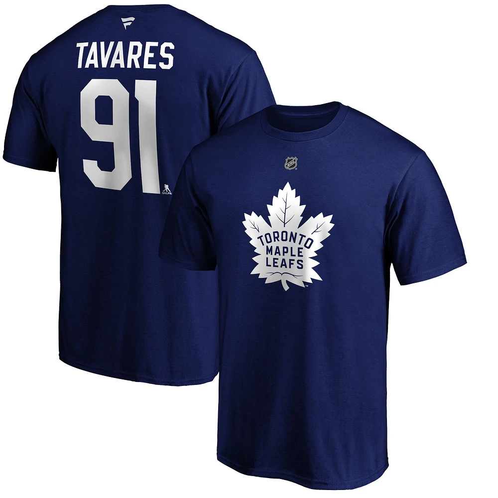 Fanatics pour hommes de marque John Tavares bleu Toronto Maple Leafs Logo Authentic Stack Name and Number - T-shirt