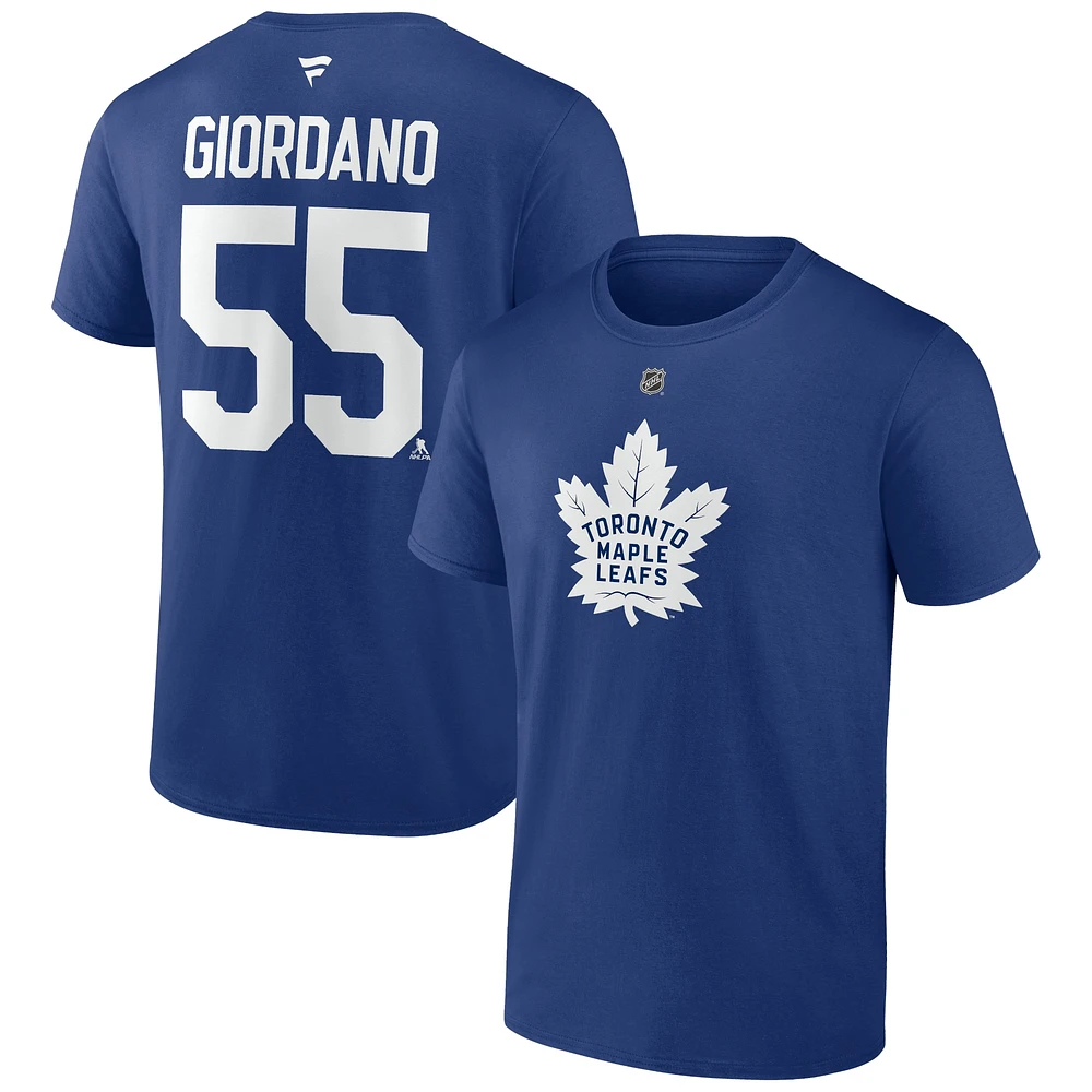 T-shirt authentique avec nom et numéro de pile des Maple Leafs Toronto Fanatics Mark Giordano pour hommes