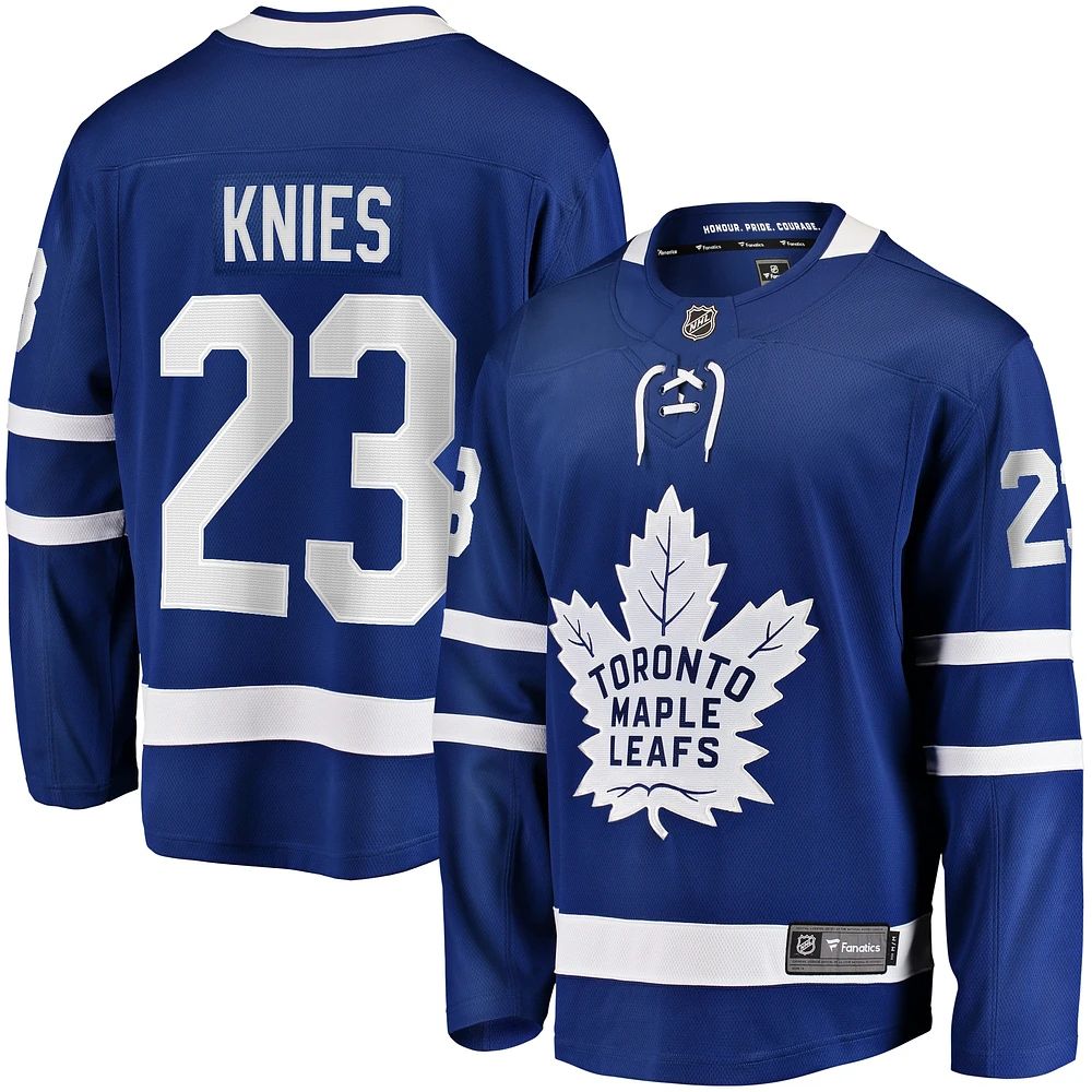 Fanatics pour hommes Matthew Knies bleu Toronto Maple Leafs Home Premier Breakaway Player - Maillot