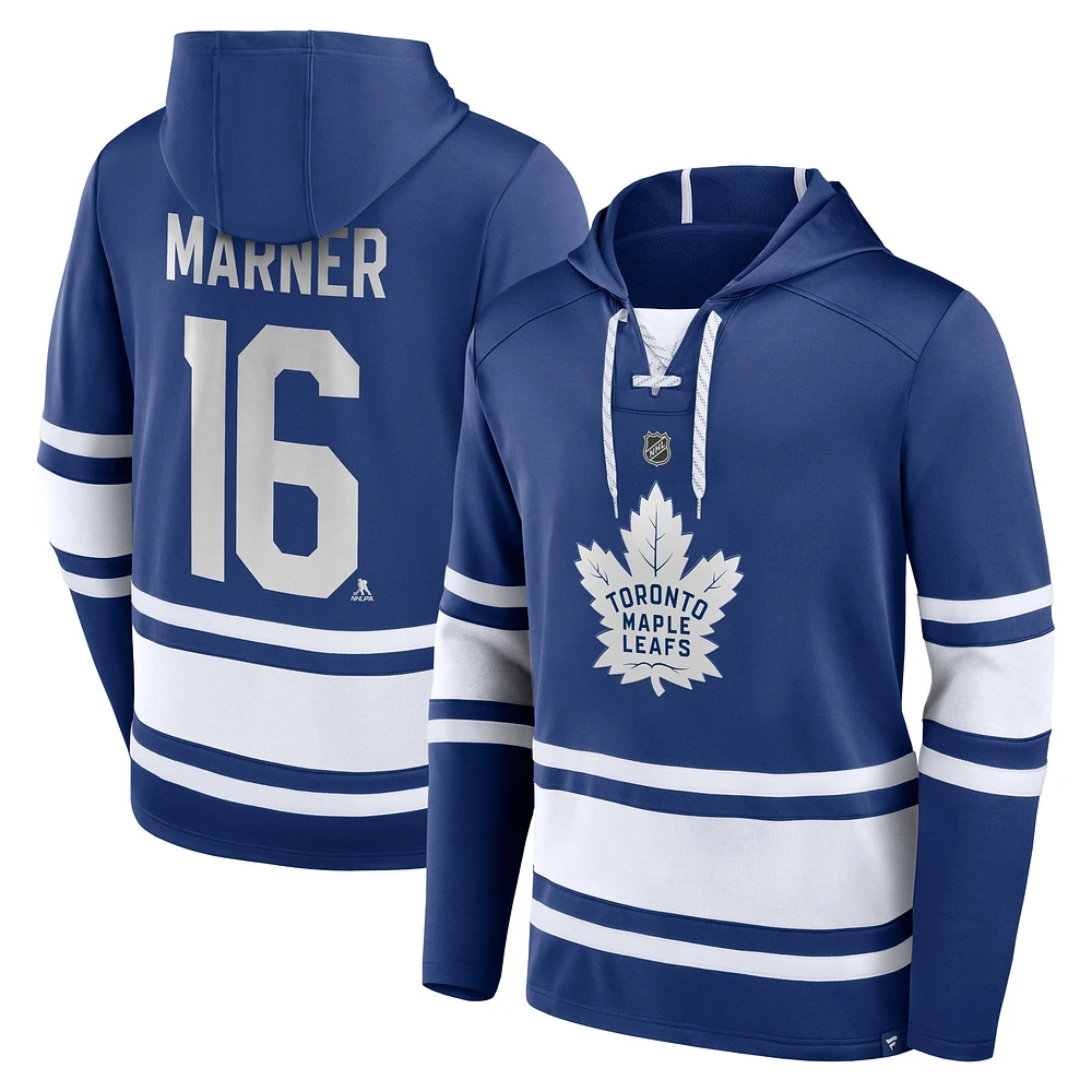 Chandail à capuchon lacets avec nom et numéro des Maple Leafs de Toronto Fanatics Mitch Marner pour hommes