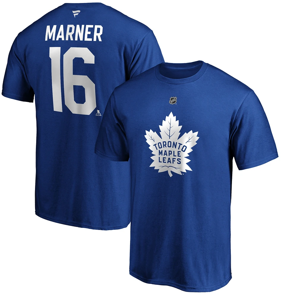 Fanatiques pour hommes de marque Mitchell Marner bleu Logo des Maple Leafs Toronto Nom et numéro authentiques la pile - T-shirt