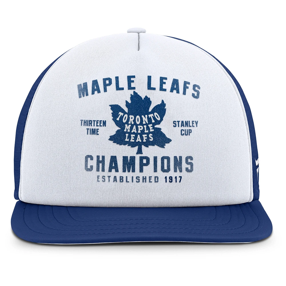 Casquette à pression avant en mousse Fanatics pour homme, collection Decades, blanc/bleu, Toronto Maple Leafs