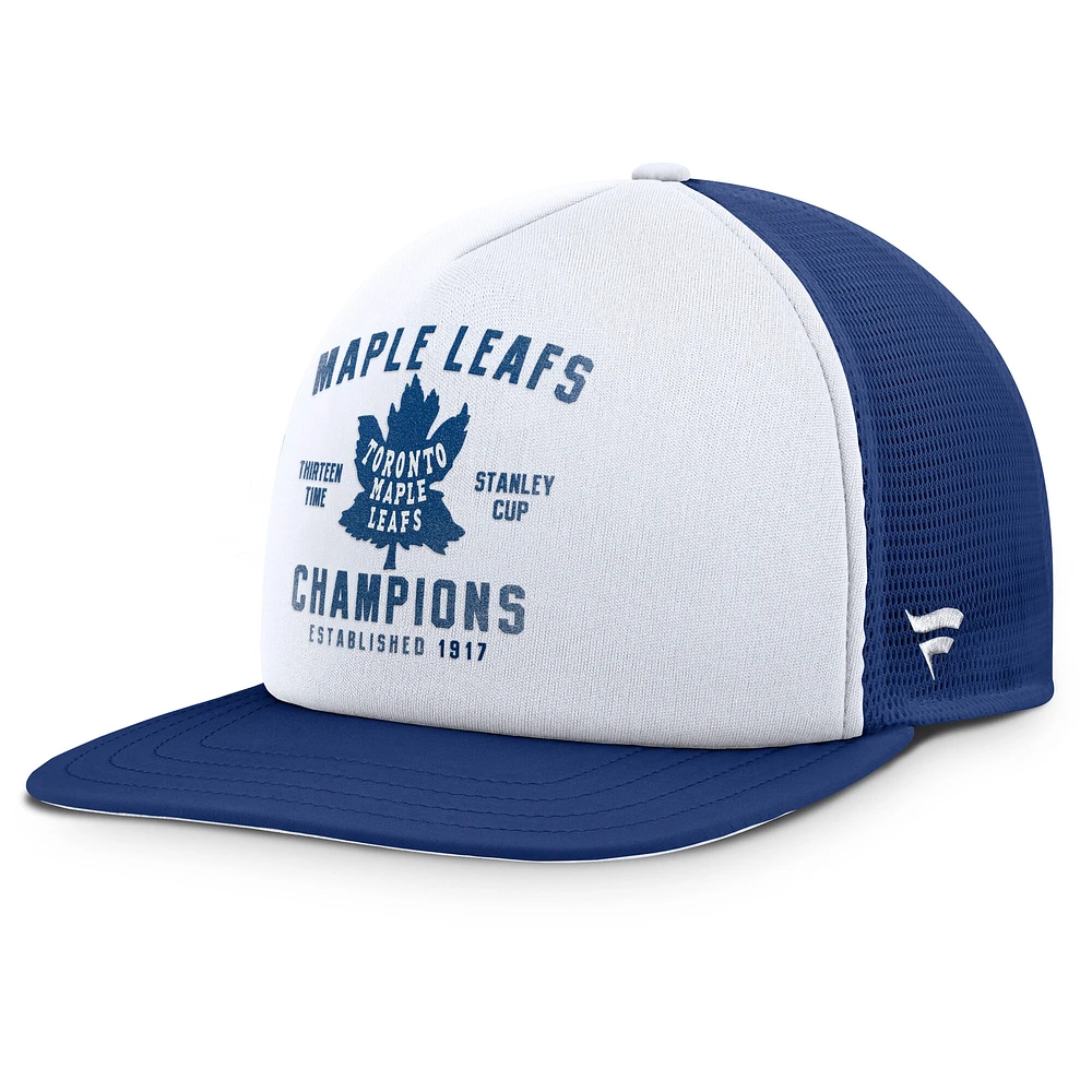 Casquette à pression avant en mousse Fanatics pour homme, collection Decades, blanc/bleu, Toronto Maple Leafs