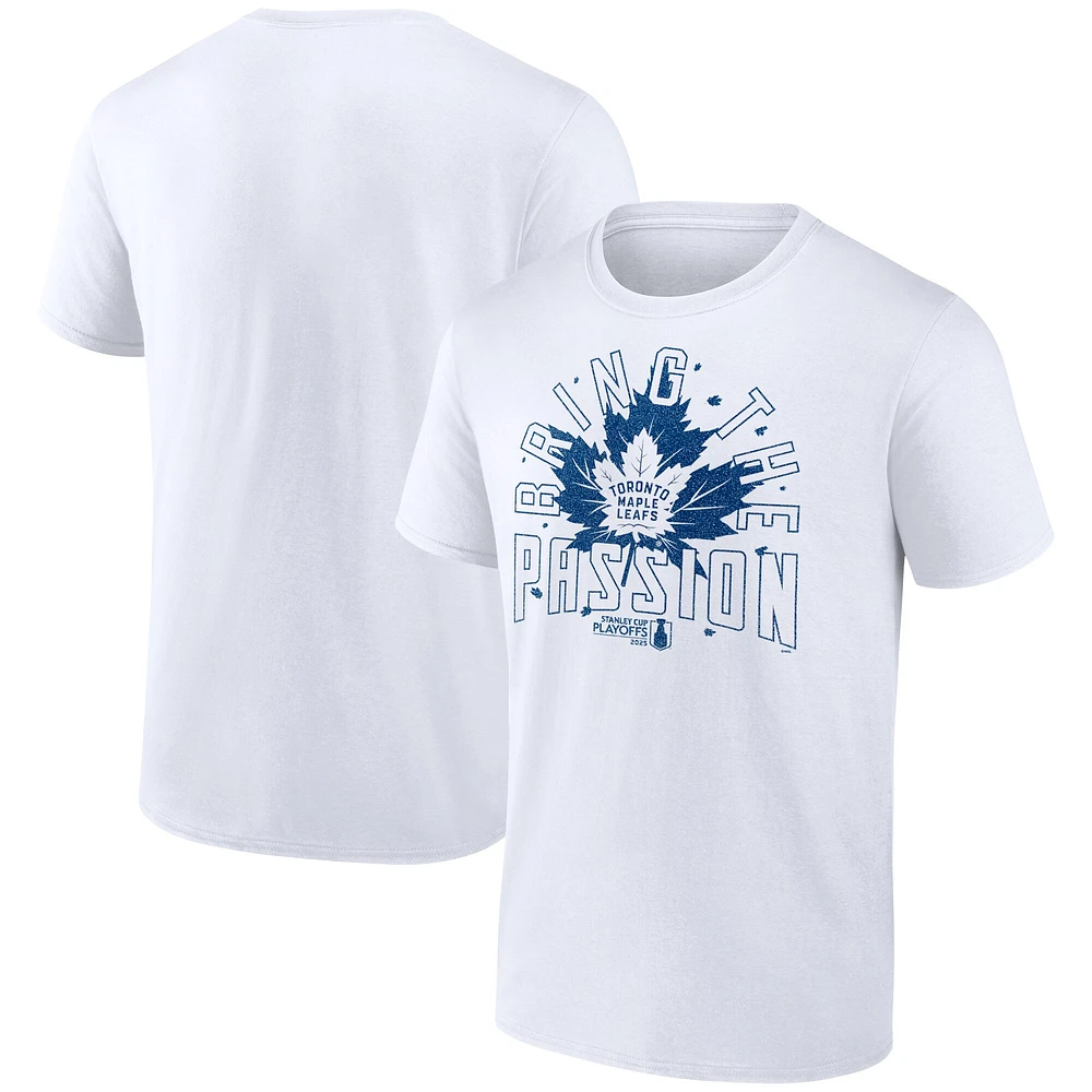 T-shirt blanc Fanatics pour homme avec slogan des séries éliminatoires de la Coupe Stanley 2025 Maple Leafs Toronto