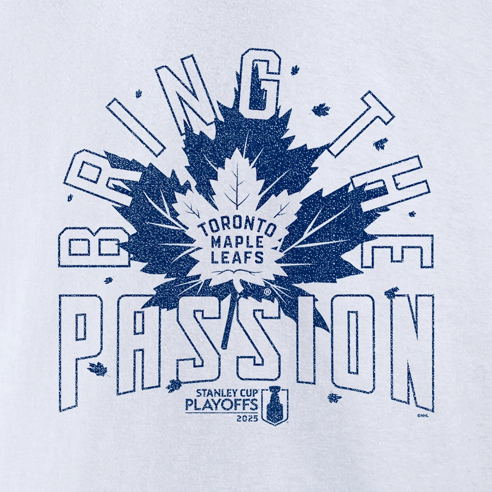 T-shirt blanc Fanatics pour homme avec slogan des séries éliminatoires de la Coupe Stanley 2025 Maple Leafs Toronto
