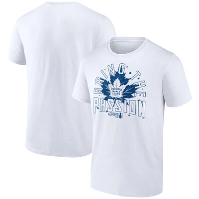 T-shirt blanc Fanatics pour homme avec slogan des séries éliminatoires de la Coupe Stanley 2025 Maple Leafs Toronto
