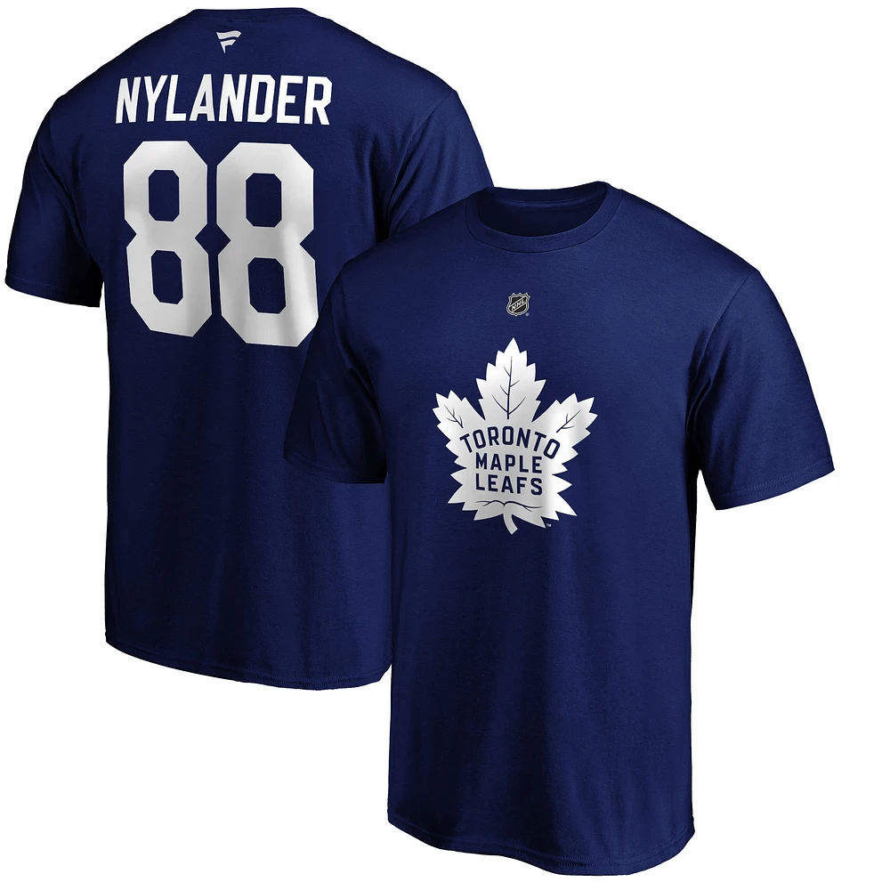 Fanatics pour hommes de marque William Nylander bleu Toronto Maple Leafs Logo Authentic Stack Name and Number - T-shirt