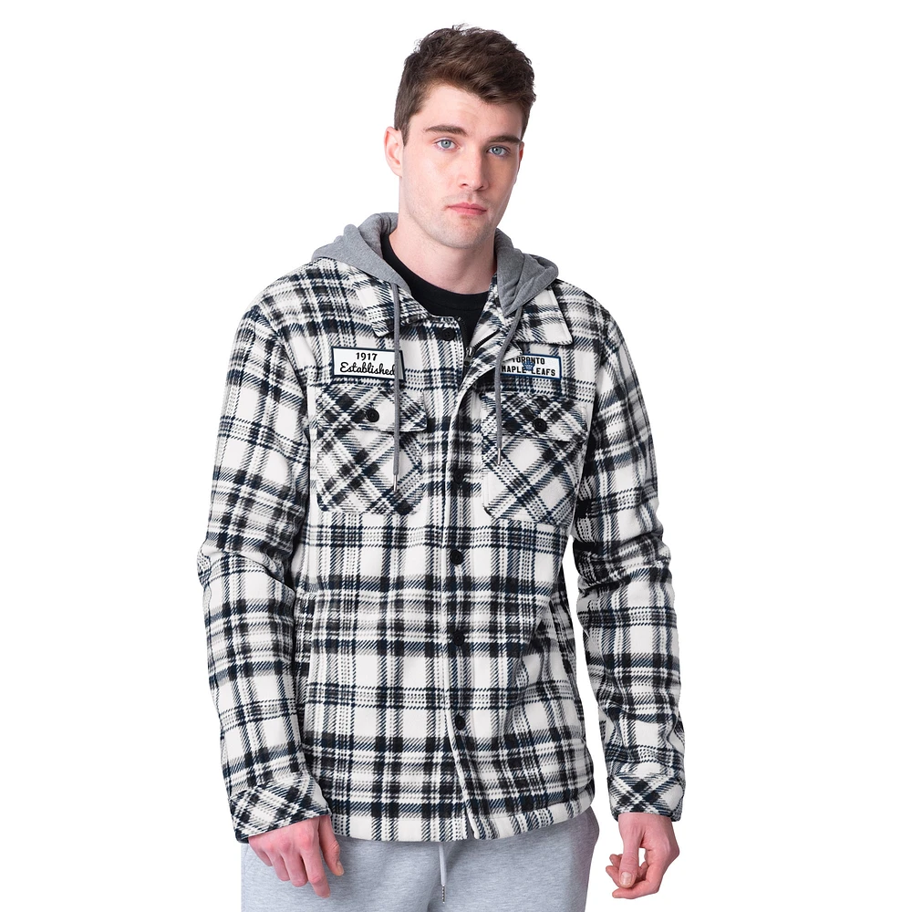 Men's G-III Sports by Carl Banks Navy Toronto Maple Leafs Pickoff Plaid Fleece Shirt Jacket Hoodie