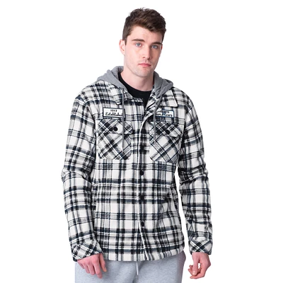 Men's G-III Sports by Carl Banks Navy Toronto Maple Leafs Pickoff Plaid Fleece Shirt Jacket Hoodie