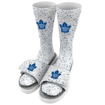 Toronto Maple Leafs ISlide Speckle Socks & Slide Sandals Bundle - White