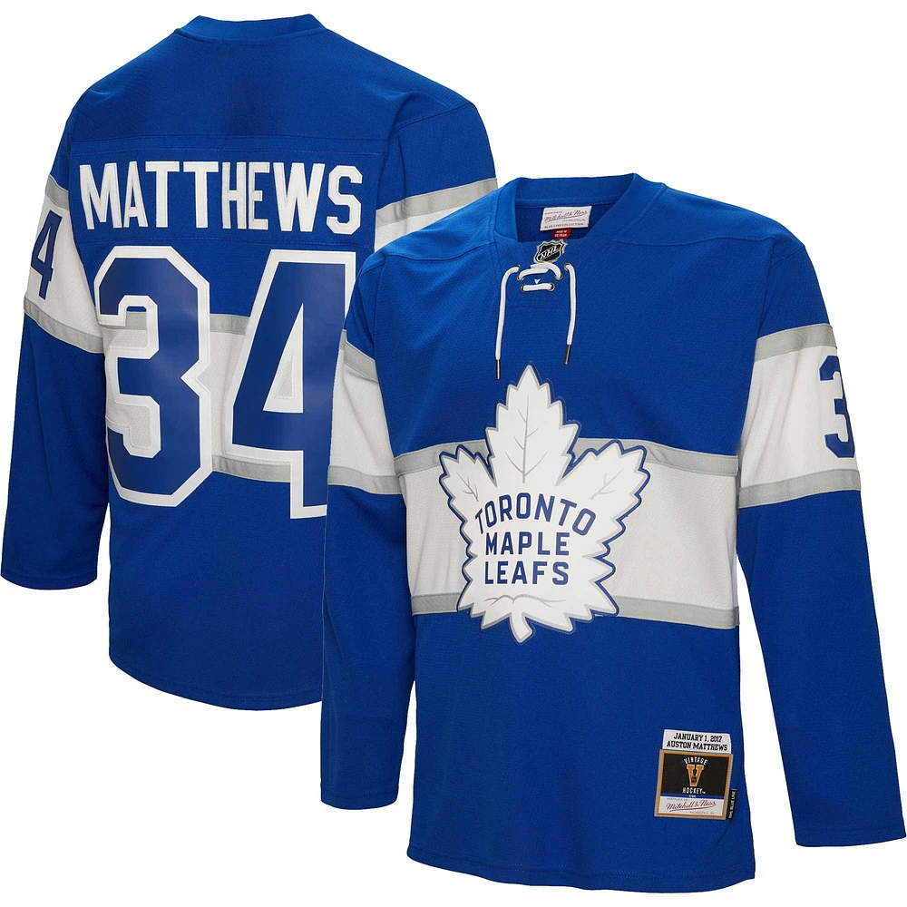 Maillot de joueur Mitchell & Ness Auston Matthews bleu des Maple Leafs Toronto 2017 Blue Line pour homme