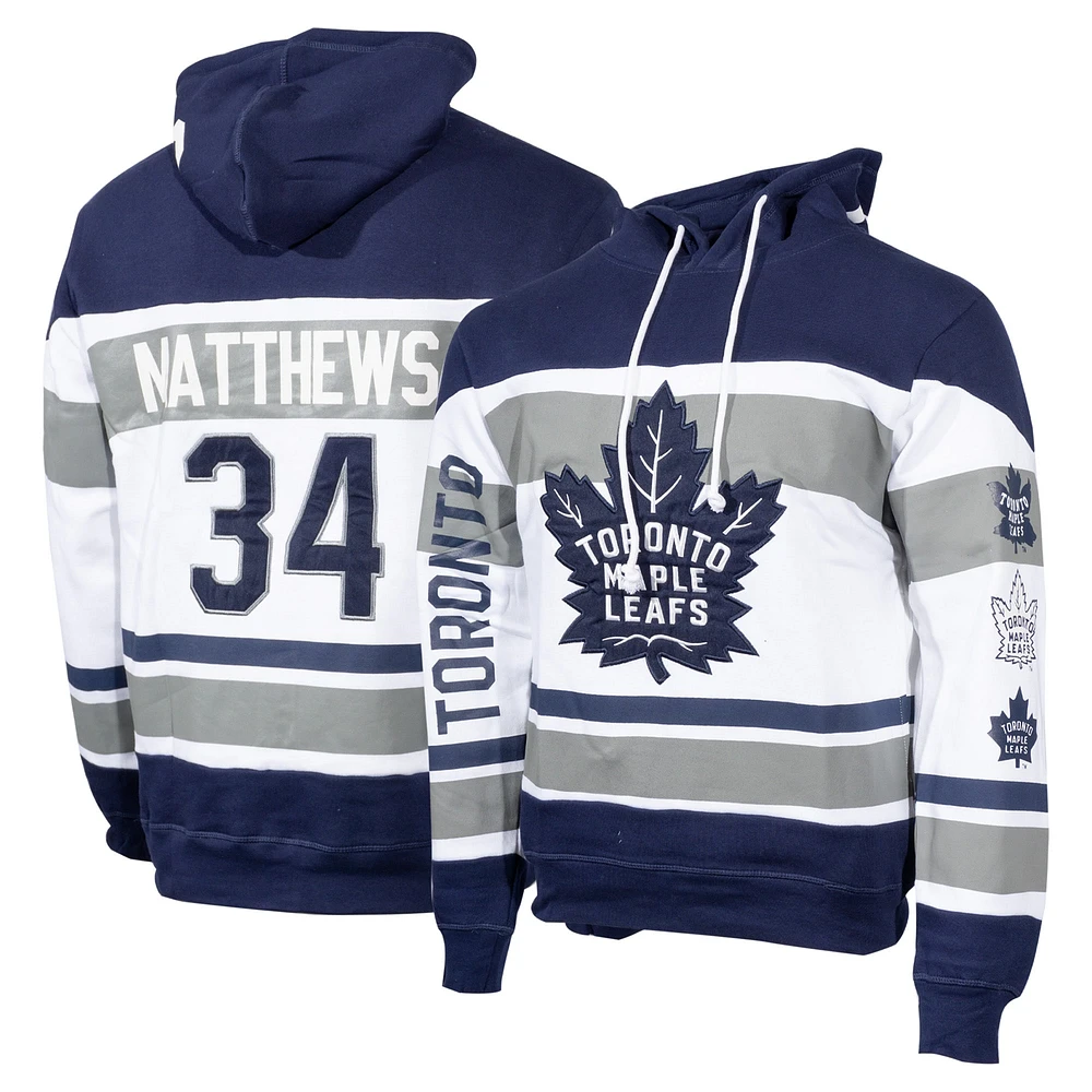 Chandail à capuchon avec nom et numéro des Maple Leafs de Toronto Mitchell & Ness Auston Matthews bleu marine/blanc pour hommes