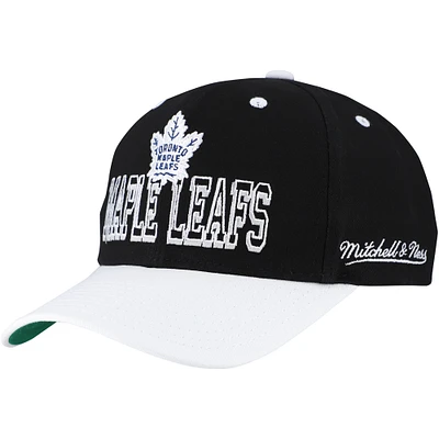 Casquette ajustable bicolore Pro Crown noire/blanche avec inscription au dos des Maple Leafs de Toronto de Mitchell & Ness pour homme