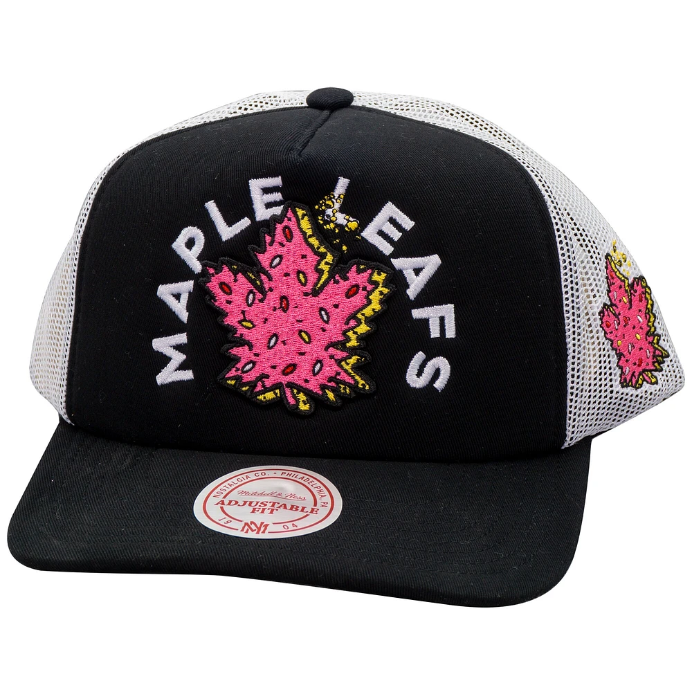 Men's Mitchell & Ness Black/White Toronto Maple Leafs Doughnut Crumbs Trucker Snapback Hat