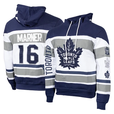 Sweat à capuche avec nom et numéro des Maple Leafs de Toronto Mitchell & Ness Mitch Marner pour hommes, bleu marine/blanc