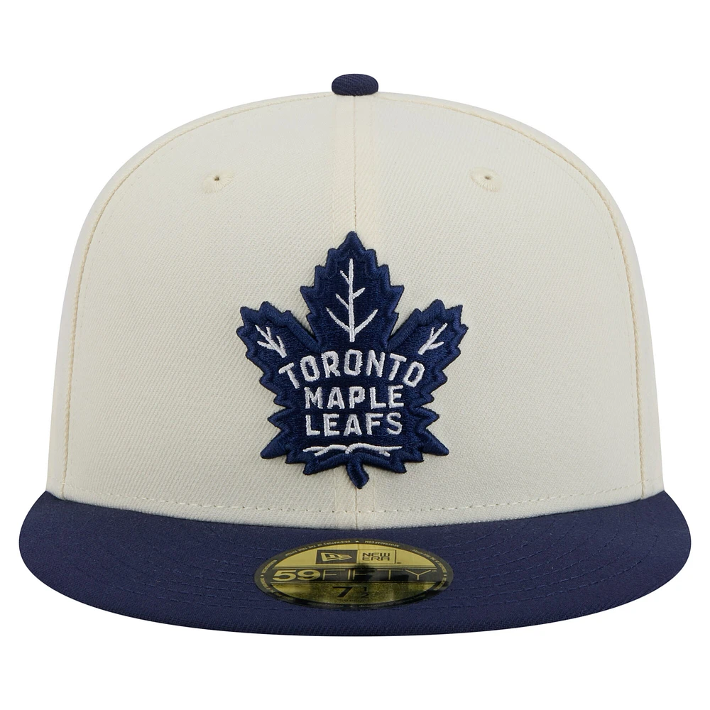 Casquette ajustée Chrome 59FIFTY pour homme New Era crème/bleu marine des Maple Leafs de Toronto