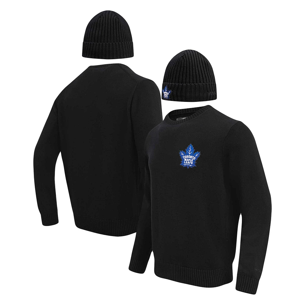 Coffret cadeau pull et chapeau en tricot à revers Pro Standard noir des Maple Leafs de Toronto pour hommes