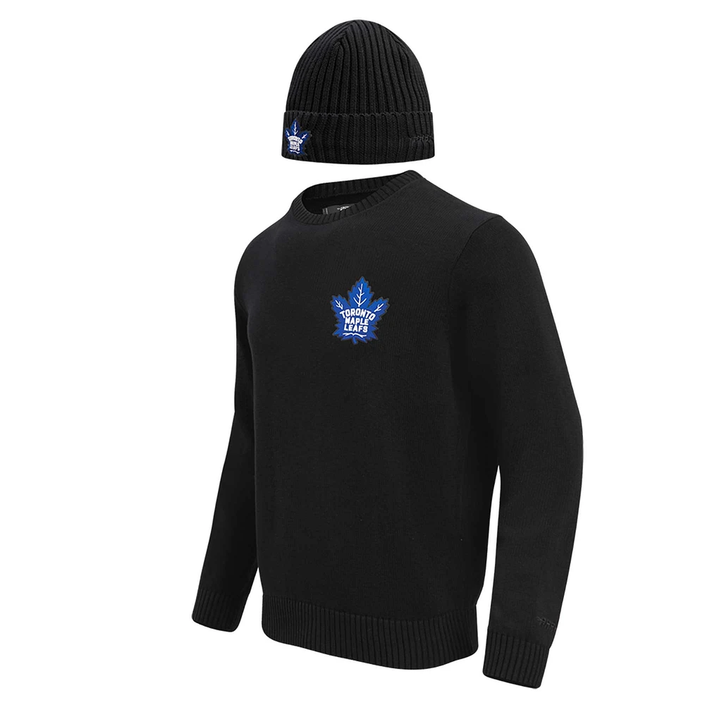 Coffret cadeau pull et chapeau en tricot à revers Pro Standard noir des Maple Leafs de Toronto pour hommes