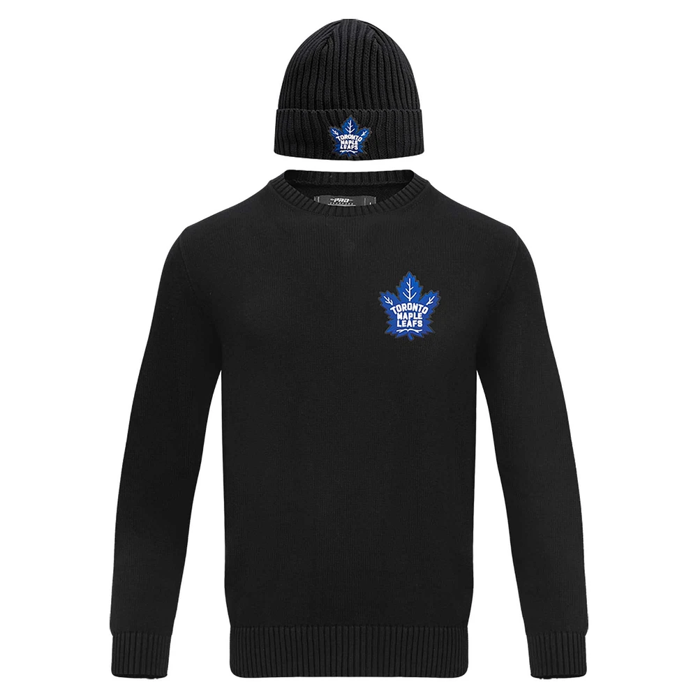 Coffret cadeau pull et chapeau en tricot à revers Pro Standard noir des Maple Leafs de Toronto pour hommes