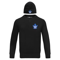 Coffret cadeau pull et chapeau en tricot à revers Pro Standard noir des Maple Leafs de Toronto pour hommes