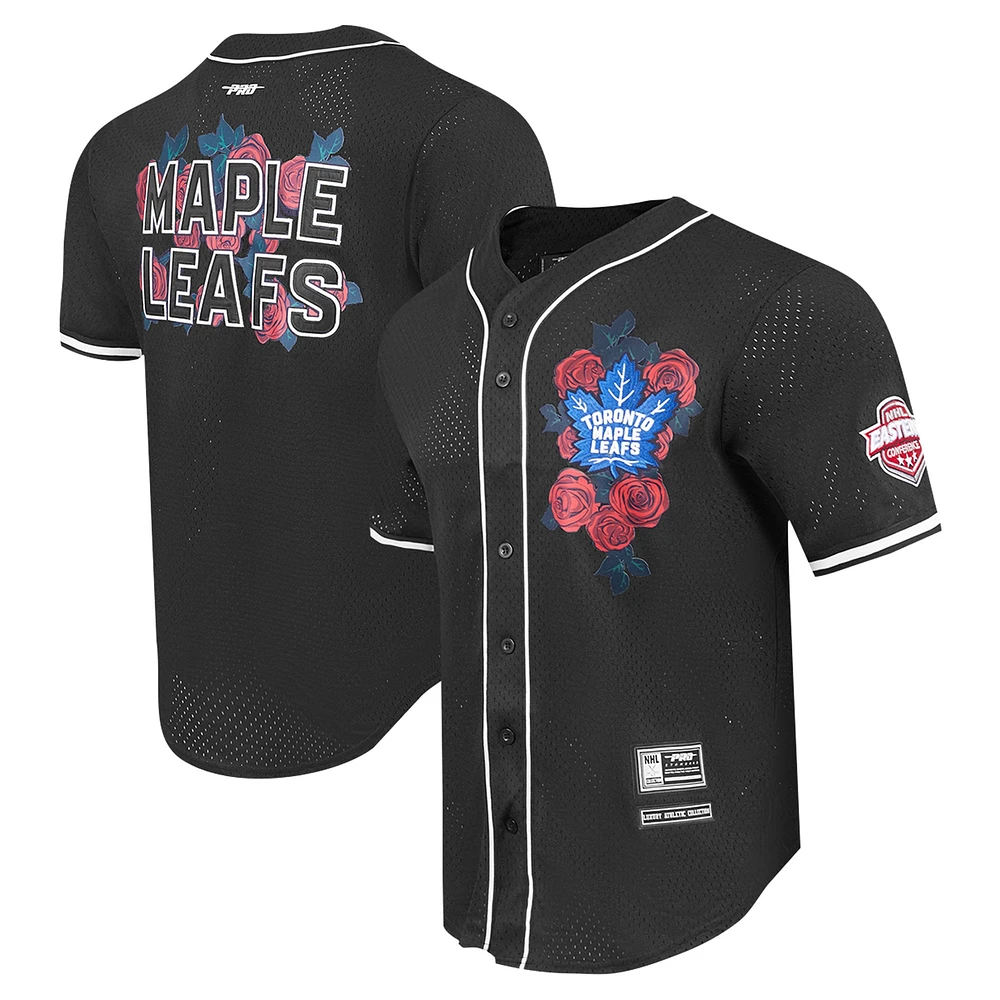 Chemise de baseball à boutons complets en maille noire Pro Standard des Maple Leafs Toronto pour hommes