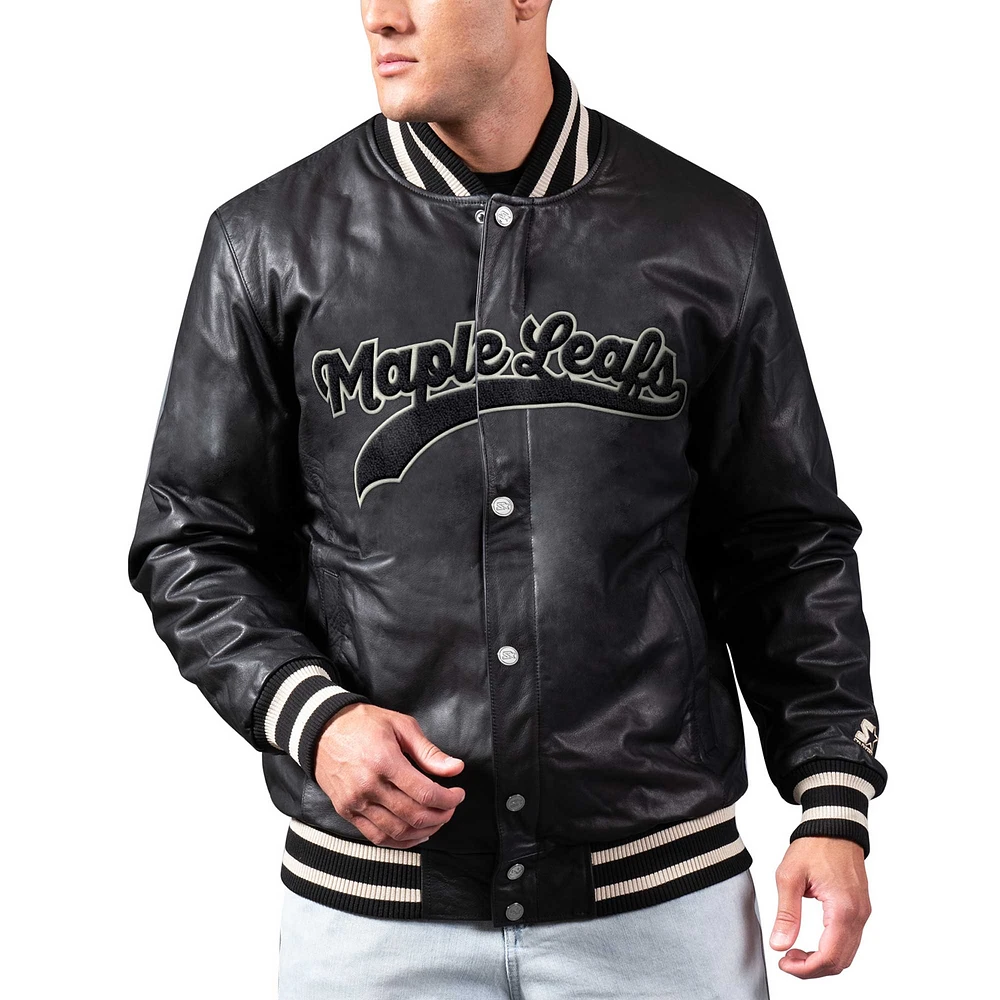 Men's Starter Black Toronto Maple Leafs Dynasty Leather Varsity Jacket