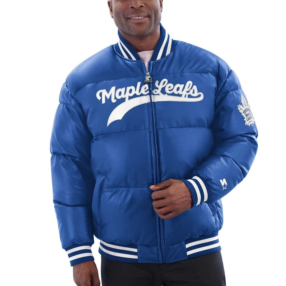 Veste en cuir entièrement zippée Starter Blue Toronto Maple Leafs Bubble pour hommes