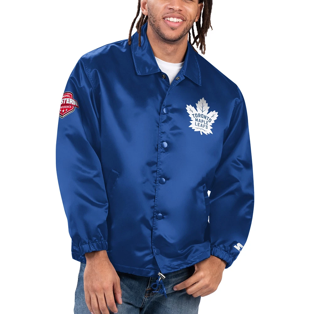 Men's Starter Blue Toronto Maple Leafs Option Route Coaches Full-Snap Jacket