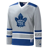 Men's Starter Gray/Blue Toronto Maple Leafs Cross Check Jersey V-Neck Long Sleeve T-Shirt