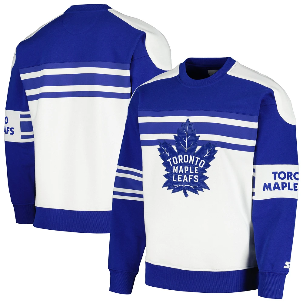 Men's Starter White Toronto Maple Leafs Defense Fleece Crewneck Pullover Sweatshirt