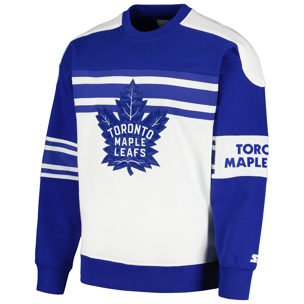 Sweat-shirt à col rond en polaire de défense des Maple Leafs Toronto Starter blanc pour hommes