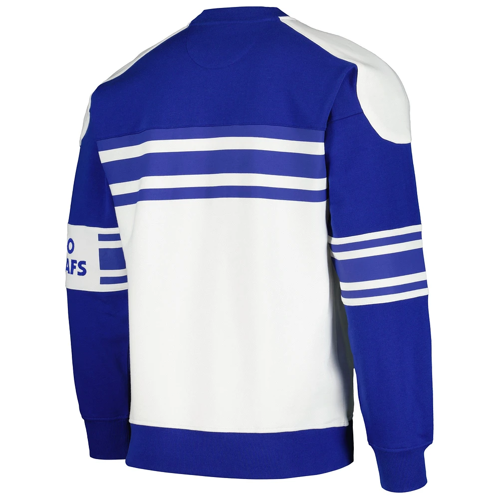 Sweat-shirt à col rond en polaire de défense des Maple Leafs Toronto Starter blanc pour hommes