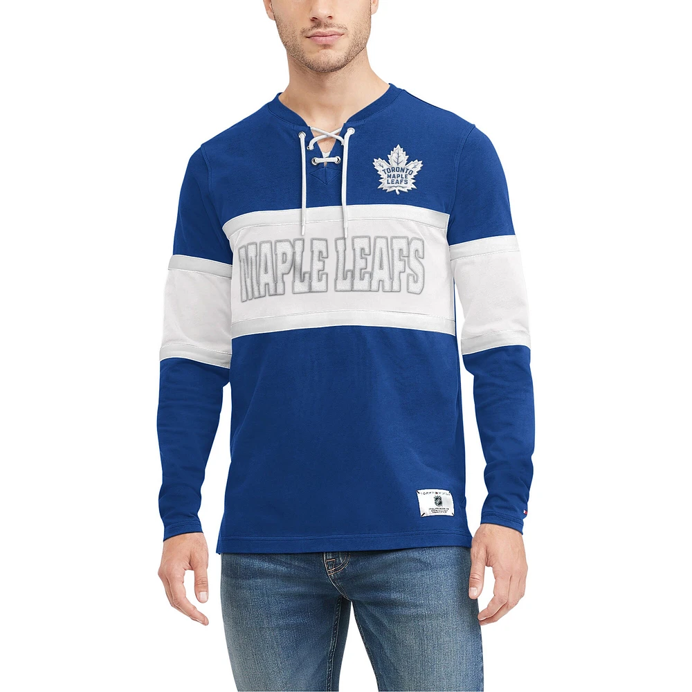 Men's Tommy Hilfiger Blue Toronto Maple Leafs Walter Lace-Up - Long Sleeve T-Shirt