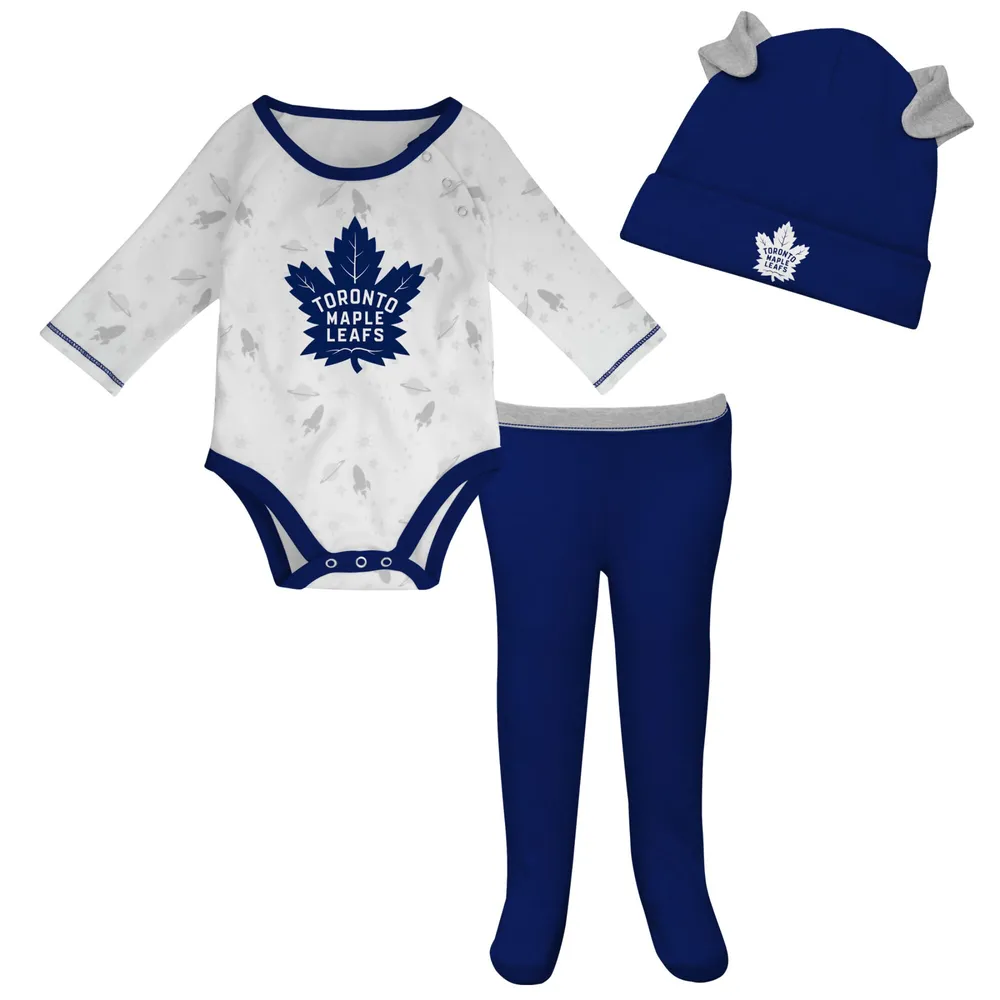Newborn & Infant Toronto Maple Leafs White/Blue Dream Team - Onesie, Pants  & Hat Set