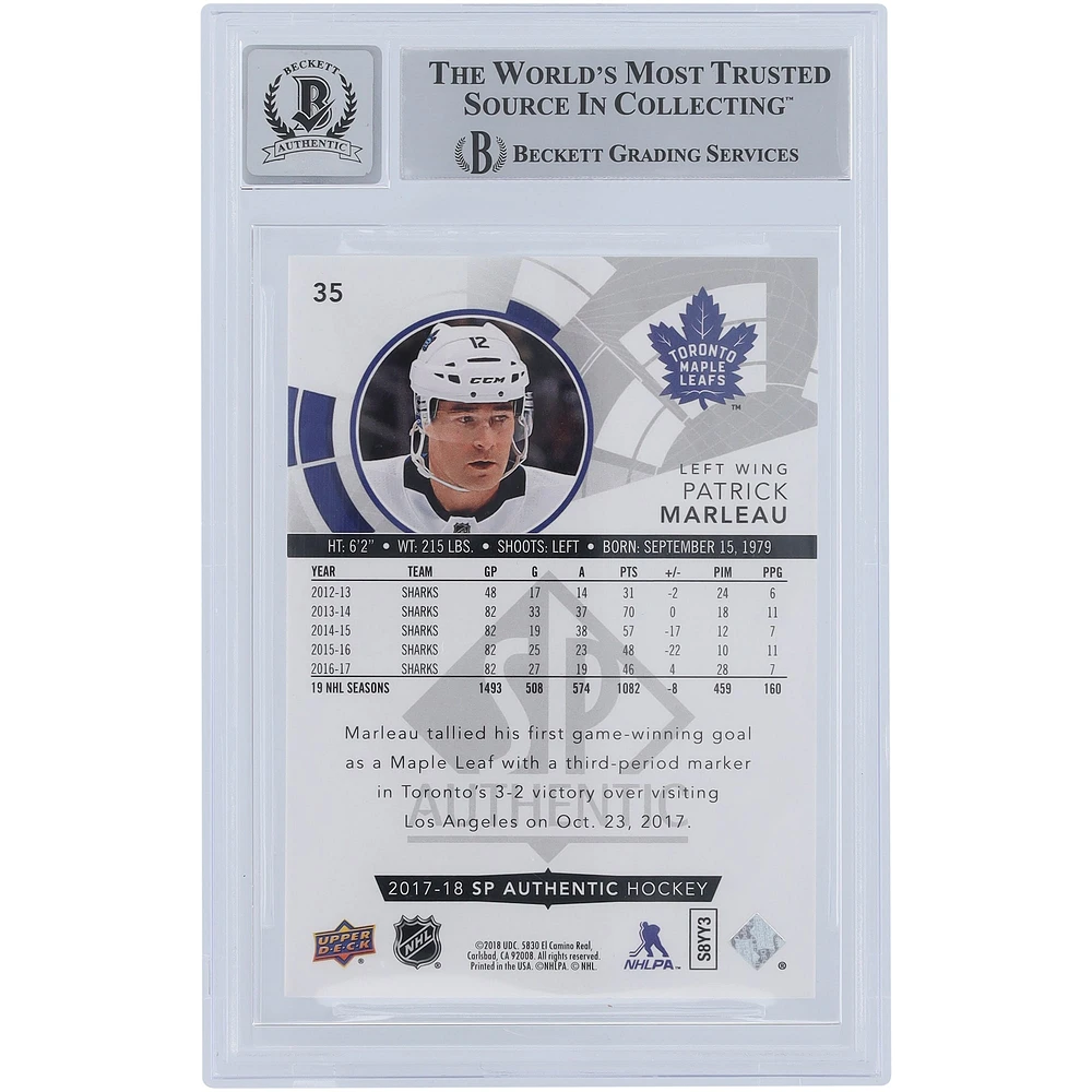 Patrick Marleau Toronto Maple Leafs Autographié 2017-18 Upper Deck SP Authentique #35 Beckett Fanatics Witnessed Authentifié 10 Carte