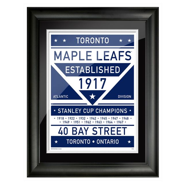 Oeuvre encadrée à deux tons des Maple Leafs de Toronto de 12 po x 16 po