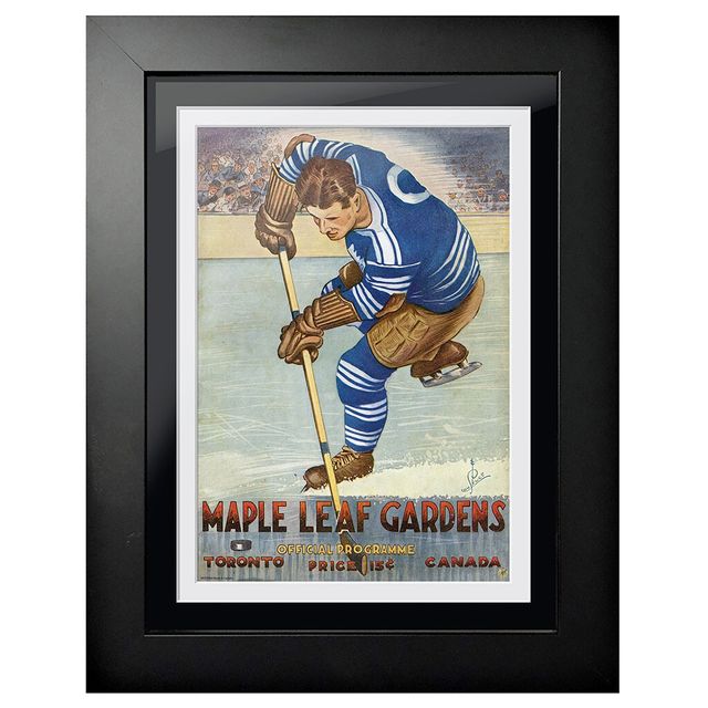 Manche de joueur des Maple Leaf Gardens des Maple Leafs de Toronto - Couverture de programme encadrée de 12 po x 16 po