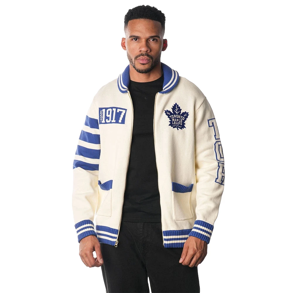 Cardigan unisexe à fermeture éclair intégrale en jacquard crème des Maple Leafs de Toronto The Wild Collective