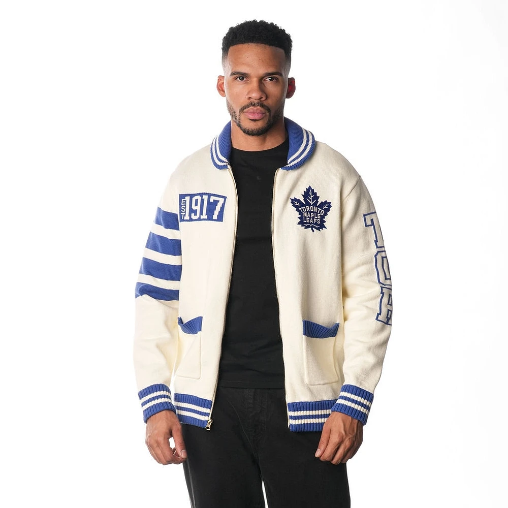 Pull unisexe à glissière complète en jacquard crème des Maple Leafs de Toronto The Wild Collective