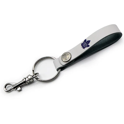 White Toronto Maple Leafs Personalized Leather Loop Keychain