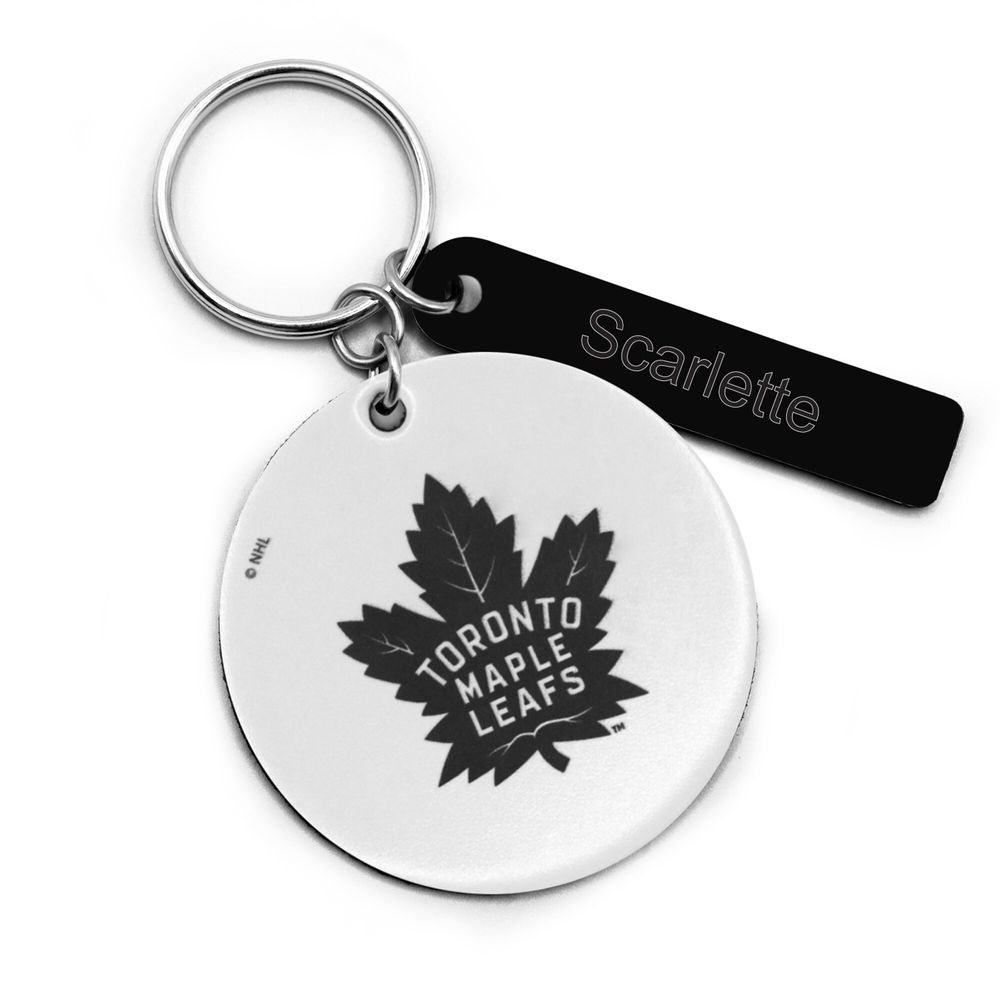 White Toronto Maple Leafs Personalized Leather Round Keychain