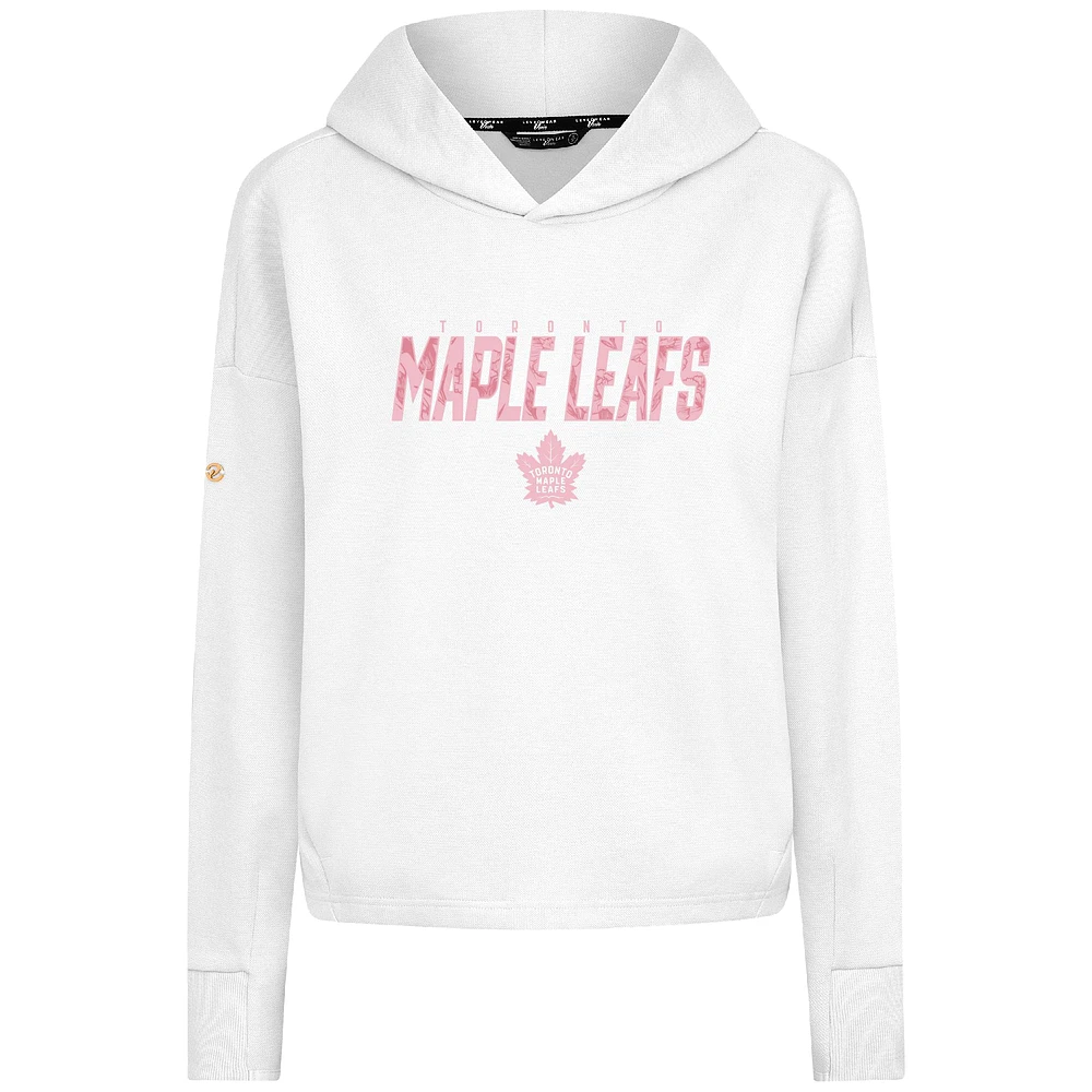 Sweat à capuche court trois bandes imprimé floral blanc pour femme Levelwear Toronto Maple Leafs la fête des mères