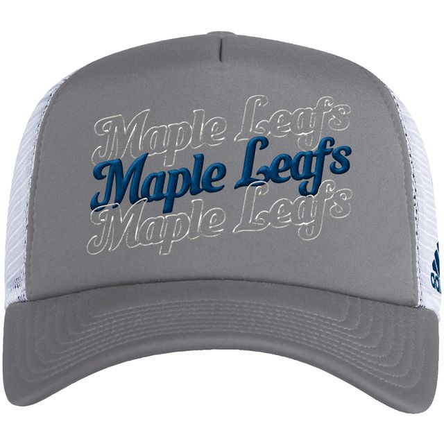 Casquette de camionneur en mousse des Maple Leafs de Toronto Adidas pour femme, gris/blanc - Casquette à bouton-pression