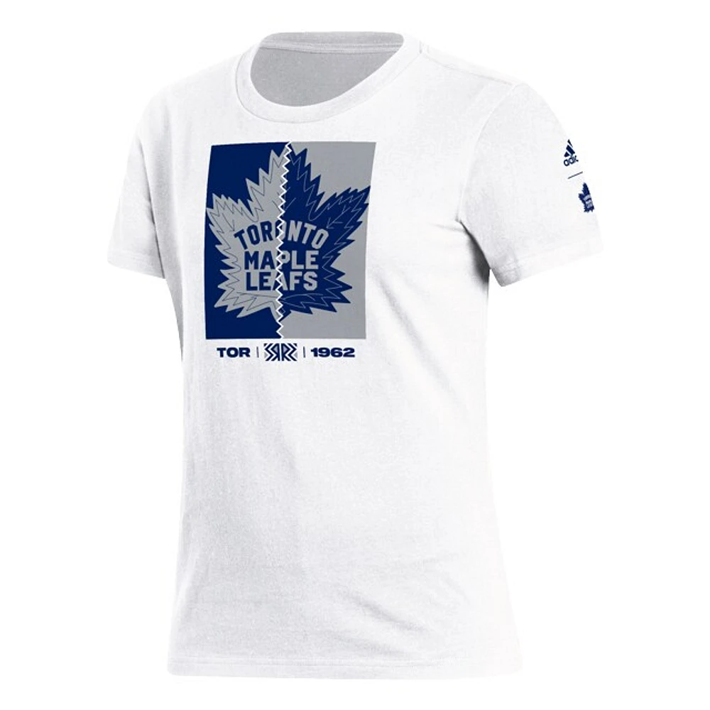 Women's adidas White Toronto Maple Leafs Reverse Retro 2.0 - Down The Middle T-Shirt