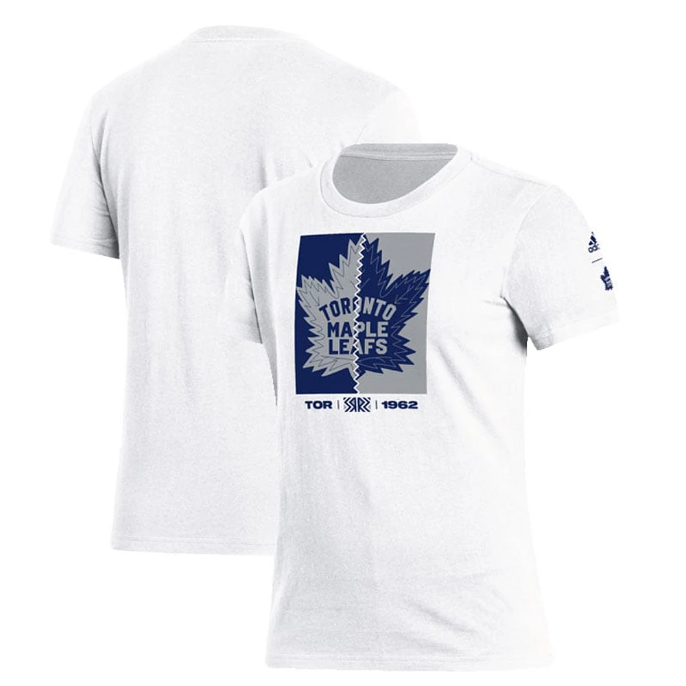 Women's adidas White Toronto Maple Leafs Reverse Retro 2.0 - Down The Middle T-Shirt