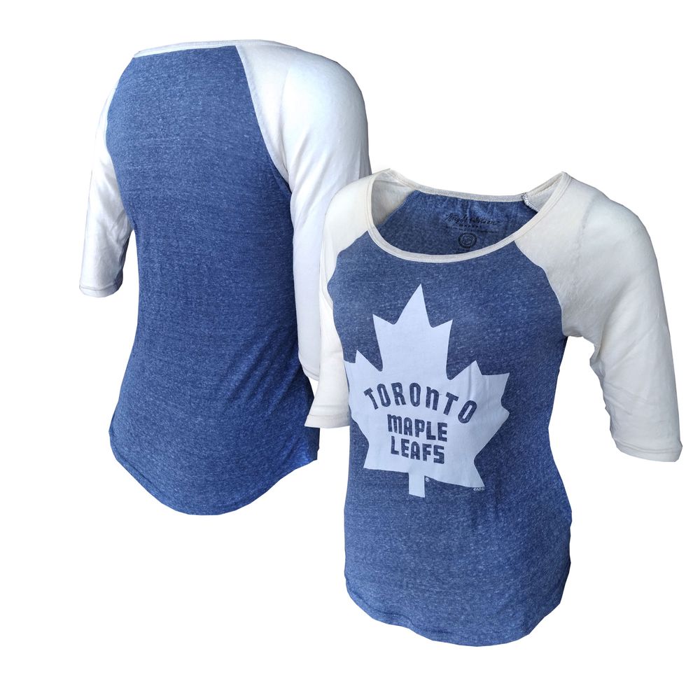 American Needle Women's American Needle Heathered Blue Toronto Maple Leafs  Vintage Kinny Tri-Blend - Three-Quarter Sleeve T-Shirt