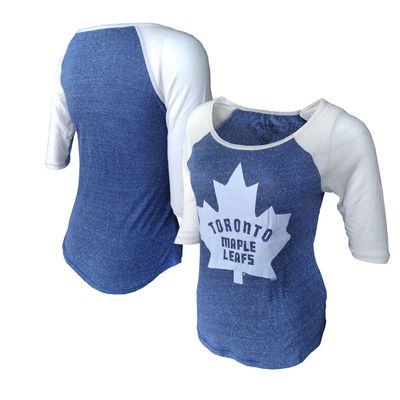 Women's American Needle Heathered Blue Toronto Maple Leafs Vintage Kinny Tri-Blend - Three-Quarter Sleeve T-Shirt