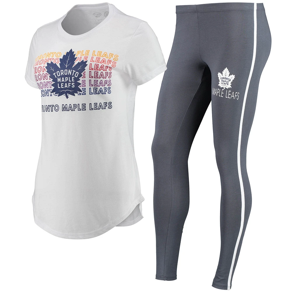 Ensemble t-shirt et leggings Sonata Concepts Sport blanc/charbon pour femmes des Maple Leafs de Toronto