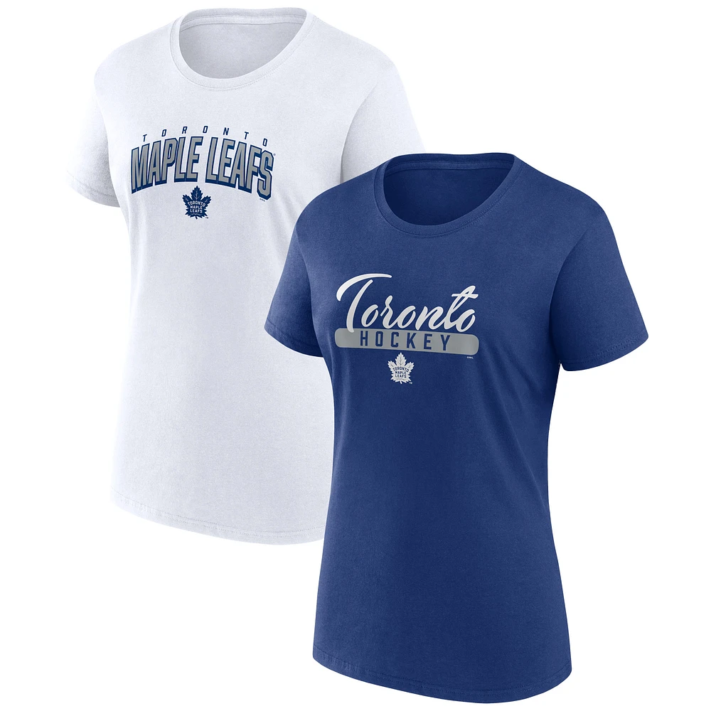 Ensemble de deux t-shirts Fanatics pour femmes, bleu/blanc, fan des Maple Leafs Toronto